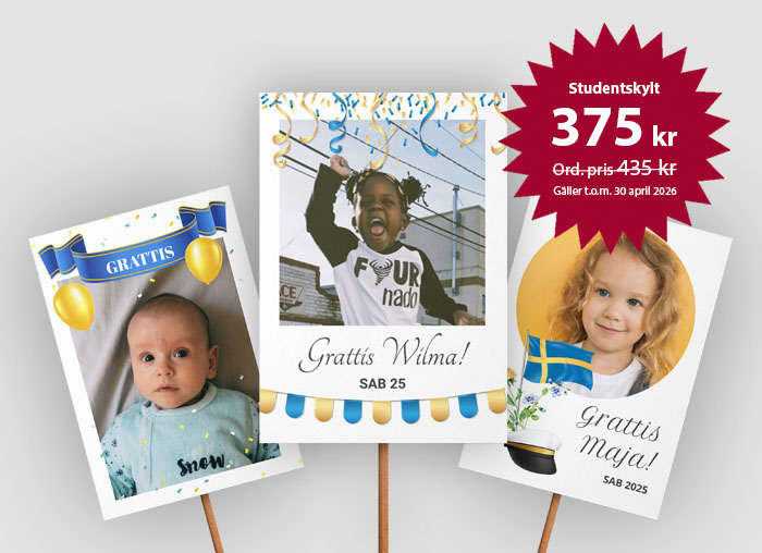 Studentskyltar från Crimson med kampanjpris t.o.m. 30 april 2026